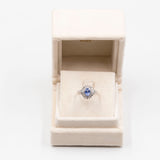 Anello vintage in platino 850 con zaffiro (1,10ct) e diamanti (0,63ctw)
