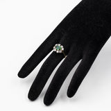 Anello vintage in oro giallo 14K con tormalina verde (1ct ca.) e diamanti di taglio brillante (0.80ctw ca.), anni ‘70