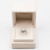 Anello vintage a fiore in oro bianco 18k con perla e diamanti (0.27ctw), anni '60