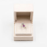 Anello antico contrarie in oro bianco 18k con rosa di diamante (0,25ct) e rubino (0,70ct) , anni '30