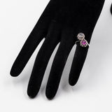 Anello antico contrarie in oro bianco 18k con rosa di diamante (0,25ct) e rubino (0,70ct) , anni '30