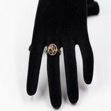 Anello vintage in oro 8k con rubini, zaffiri e diamante.