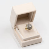 Anello vintage a toppa in oro giallo 18k e argento con diamanti taglio rosetta, anni '50