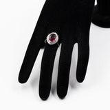 ANELLO A BALLERINA IN PLATINO 900 CON GRANATO NATURALE (3.86CT) E DIAMANTI (0.74CT)