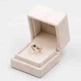 Anello vintage in oro giallo e bianco 9K con zaffiro e diamanti, anni '70