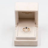 Anello vintage in oro giallo e bianco 9K con zaffiro e diamanti, anni '70