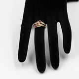 Anello vintage in oro giallo 14K con rubini (0.45ctw ca.) e diamanti (0.22ctw ca.), anni '70