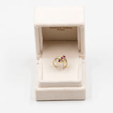 Anello vintage in oro giallo 14K con rubini (0.45ctw ca.) e diamanti (0.22ctw ca.), anni '70
