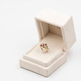 Anello vintage in oro giallo 14K con rubini (0.45ctw ca.) e diamanti (0.22ctw ca.), anni '70