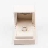 Anello vintage in oro giallo e bianco 9K con ametiste e diamanti
