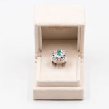 Anello vintage in oro bianco 14k con smeraldo(0,60ct) e diamanti (2ctw), anni '60