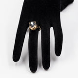 Anello vintage da cocktail in oro giallo 9k con quarzo fumè, anni '70