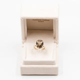 Anello vintage da cocktail in oro giallo 9k con quarzo fumè, anni '70