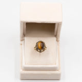 Anello vintage da cocktail in oro giallo 8k con occhio di tigre