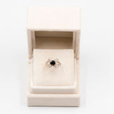 Anello vintage in oro giallo 18k e argento con zaffiro e diamanti di taglio rosa