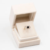 Anello vintage in oro giallo 18k e argento con zaffiro e diamanti di taglio rosa