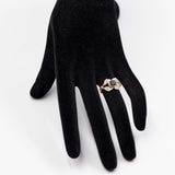 Anello vintage in oro giallo 18k e argento con zaffiro e diamanti di taglio rosa