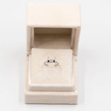 Anello Art Déco in oro bianco 14k con diamante e zaffiri, anni '30
