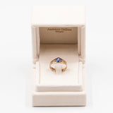Anello vintage in oro giallo 14k con zaffiro blu sintetico, anni '50