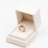 Anello vintage in oro giallo 14k con zaffiro blu sintetico, anni '50