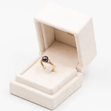 Anello vintage in oro giallo 9k con perla tahiti e diamanti, anni '70