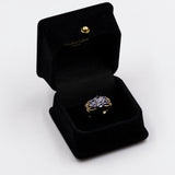 Anello vintage in oro giallo 9K con tanzaniti e diamanti, 1999