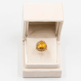 Anello vintage in oro giallo 18k con zaffiro arancione sintetico, anni '70