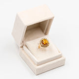 Anello vintage in oro giallo 18k con zaffiro arancione sintetico, anni '70
