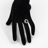Anello vintage a margherita in oro giallo e bianco 14k con zaffiro (1,50ct) e diamanti (0,70ctw), anni '70