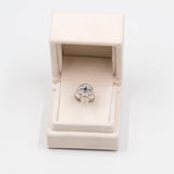 Anello antico in oro bianco 8k e argento con zaffiro e diamanti taglio vecchio (0,45ctw), anni '30