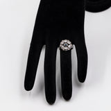 Anello antico in oro bianco 8k e argento con zaffiro e diamanti taglio vecchio (0,45ctw), anni '30