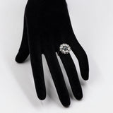 Anello antico in oro bianco 8k e argento con zaffiro e diamanti taglio vecchio (0,45ctw), anni '30