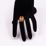 Anello da cocktail in oro giallo 18k con zaffiro arancione sintetico, anni '70
