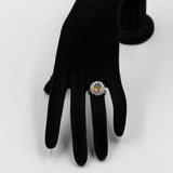 Anello vintage in platino 900 con opale di 1,97ct e diamanti per un totale di 1,08ct