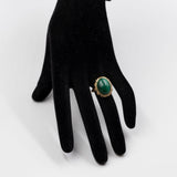 Anello vintage in oro giallo 14k con malachite, anni '70