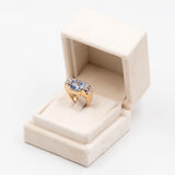 Anello vintage tank in oro giallo 18k con spinello azzurro e diamanti, anni '40