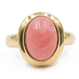 Anello vintage in oro giallo 14k con rodocrosite cabochon, anni '70/'80