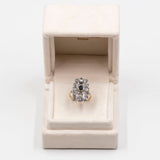 Anello vintage in stile antico in oro giallo 18K e argento con zaffiri e diamanti di taglio rosa