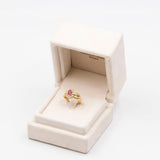 Anello vintage in oro giallo 18k con rubino e diamanti, anni '70