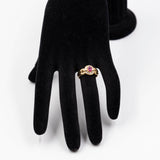 Anello vintage in oro giallo 18k con rubino e diamanti, anni '70