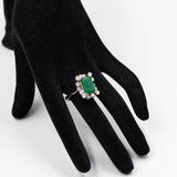 Anello vintage in oro bianco 14k con smeraldo (5,50ct) e diamanti (1,65ctw), anni '70