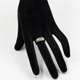 Anello vintage in oro giallo 14k con smeraldo cabochon (1ct) e diamanti