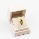 Anello vintage in oro giallo 18k con zaffiri (0,30ctw) e diamante (0,30ct), anni '50