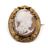 Spilla liberty in oro giallo 14k con cammeo con soldato, anni '20