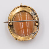 Spilla liberty in oro giallo 14k con cammeo con soldato, anni '20