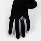 Anello vintage a ballerina in platino 900 con zaffiro stellato (4,59ct) e diamanti (0,85ctw)