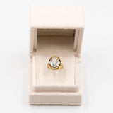 Anello vintage in oro giallo 14k con acquamarina (4ct) e diamanti, anni '70