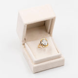 Anello vintage in oro giallo 14k con acquamarina (4ct) e diamanti, anni '70