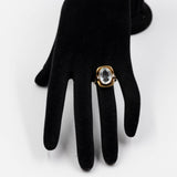 Anello vintage in oro giallo 14k con acquamarina (4ct) e diamanti, anni '70