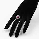 Anello vintage a fiore in oro bianco 14k con rubino (0,90ct) e diamanti (1,10ctw), anni '70